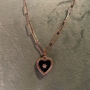 Forever 21 Gold Heart Necklace with Black Center